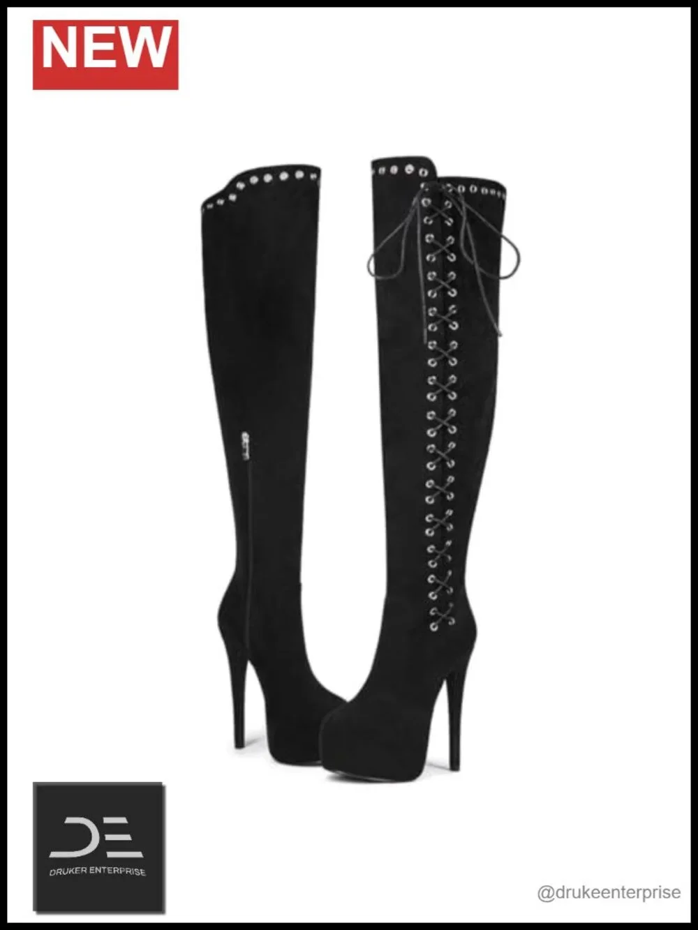 Suede Thigh High Lace Up Platform Stiletto Heel Boots Women's